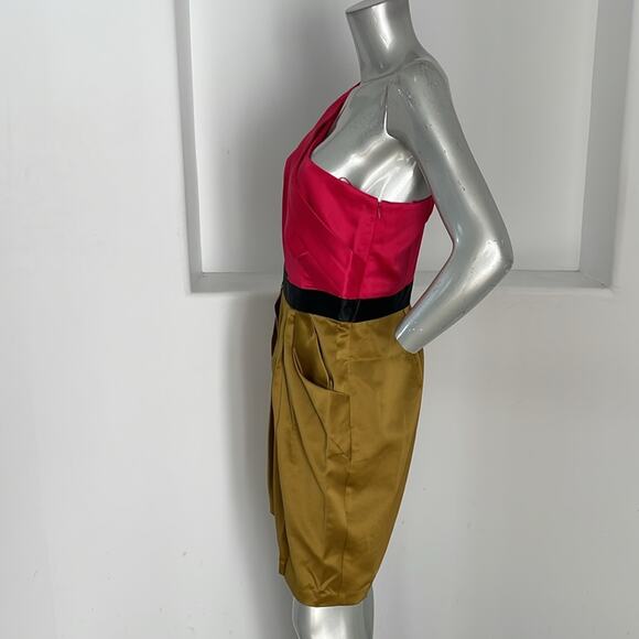 Max and Cleo Color Block One Shoulder  Woven Cocktail Jane Dress Size 10 - Picture 4 of 10